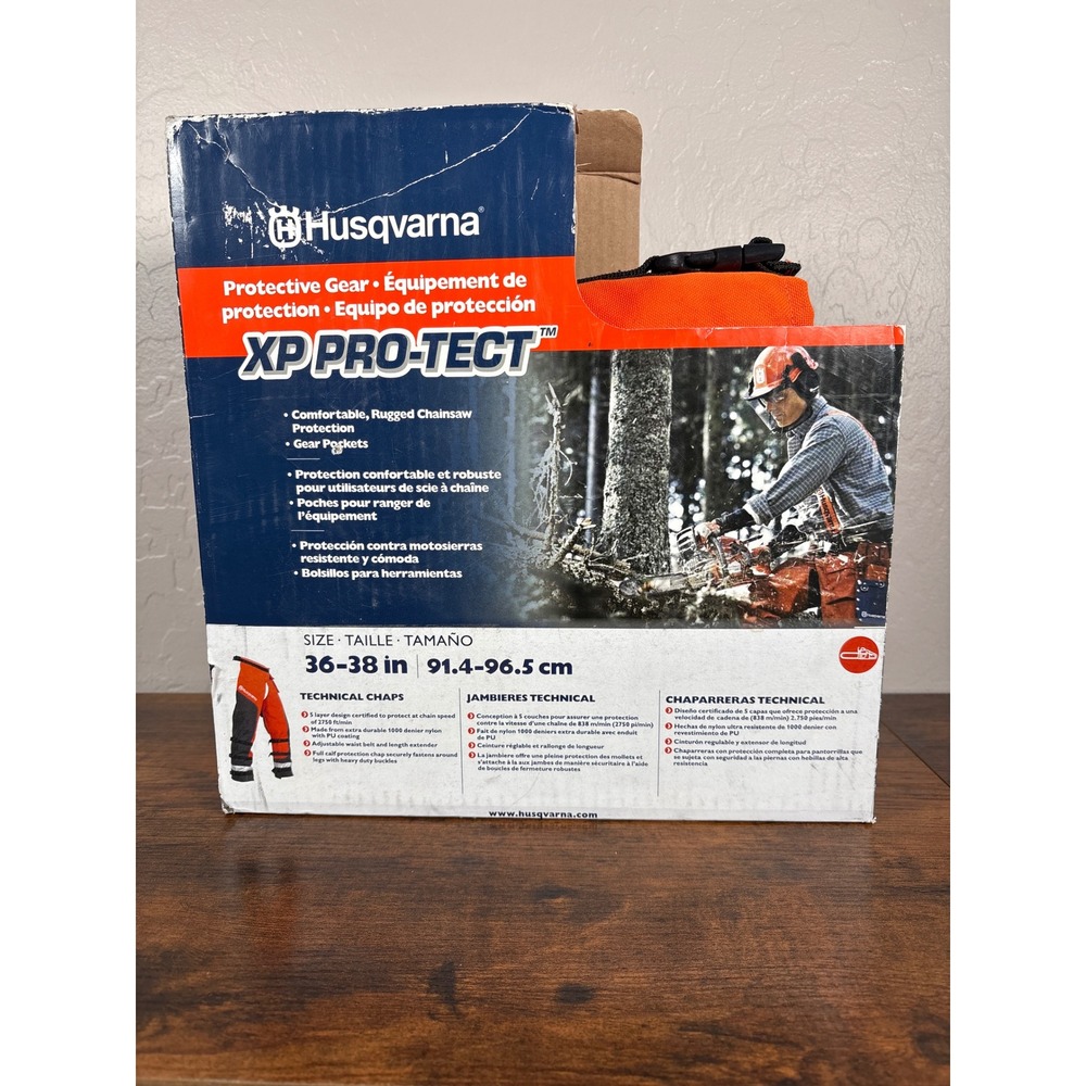 Husqvarna XP PRO-TECT Technical Chainsaw Chaps 36-38 in Orange Grey Protective